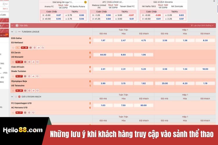 Những lưu ý khi khách hàng truy cập vào sảnh thể thao Hello88
