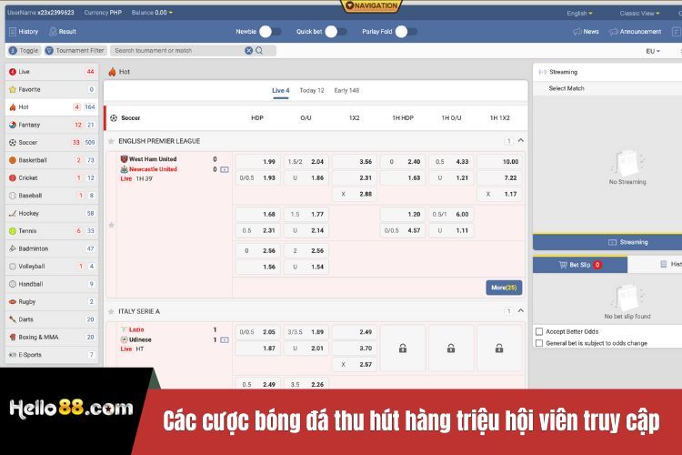 Các cược bóng đá thu hút hàng triệu hội viên truy cập Hello88